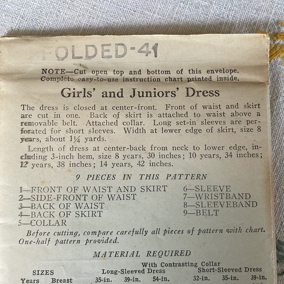 New York Pattern 112 Girl’s & Junior’s dress sewing pattern ca1930’s - Picture 4 of 8